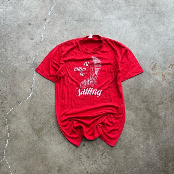 VINTAGE 80S SINGLE STITCH ID RATHER BE SAILING SHIRT LRG - Picture 1 of 4